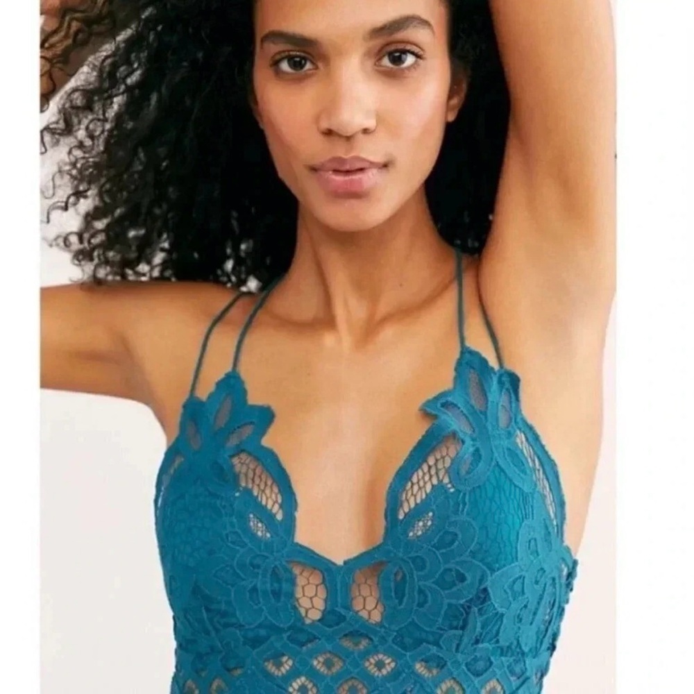 Free People FP One Dress Adella Teal Blue Green Slip Lace Boho Fairy XS